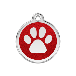 Paw Print Red glitter hondenpenning medium/gemiddeld dia. 3 cm - RedDingo