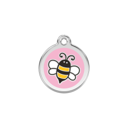 Bumble Bee Pink roestvrijstalen hondenpenning small/klein dia. 2 cm - RedDingo