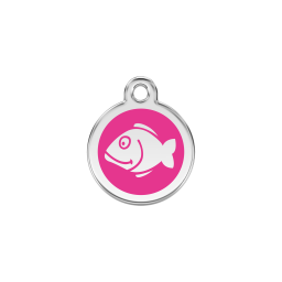 Fish Hot Pink roestvrijstalen kattenpenning small/klein dia. 2 cm - RedDingo