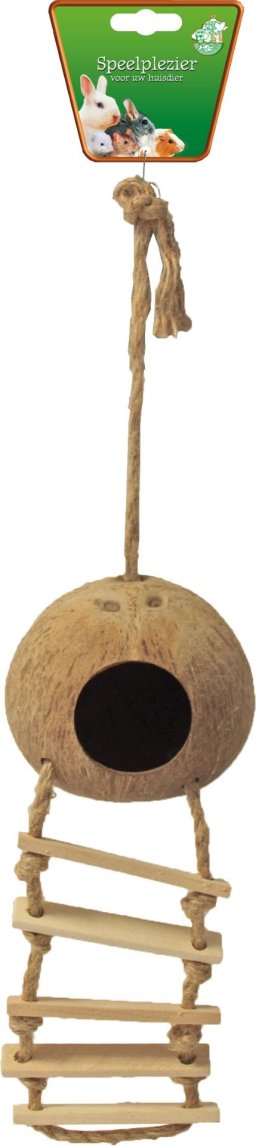 Knaagdierhuis kokosnoot met touwladder 45 cm - Gebr. de Boon