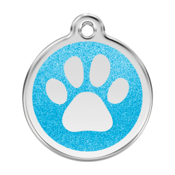 Paw Print Aqua glitter hondenpenning large/groot dia. 3,8 cm - RedDingo