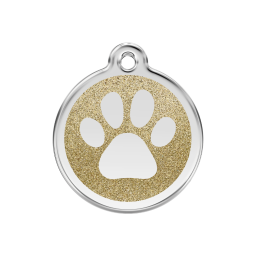 Paw Print Gold glitter hondenpenning medium/gemiddeld dia. 3 cm - RedDingo