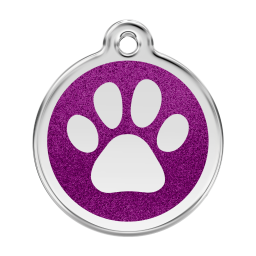 Paw Print Purple glitter hondenpenning large/groot dia. 3,8 cm - RedDingo