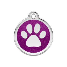 Paw Print Purple glitter hondenpenning medium/gemiddeld dia. 3 cm - RedDingo